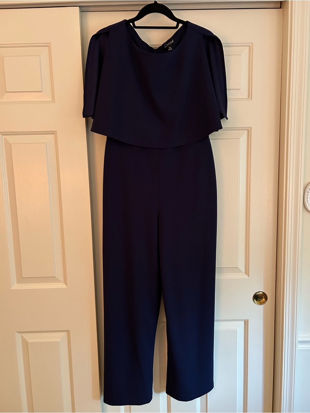 connected apparel Navy Cape-Overlay Jumpsuit - Picture 2 of 6